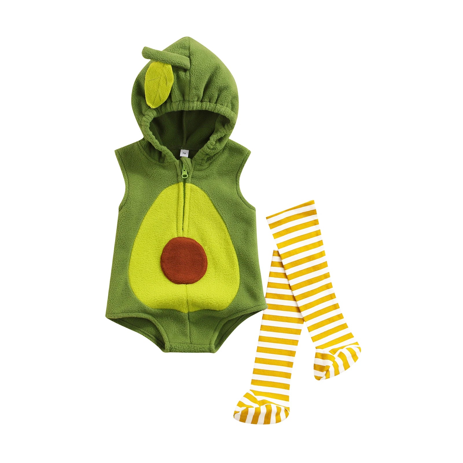 VISgogo Baby Girls Boys 2pcs Halloween Romper Clothes Avocado Sleeveless Zipper Hooded Jumpsuits+Striped Stockings Outfits