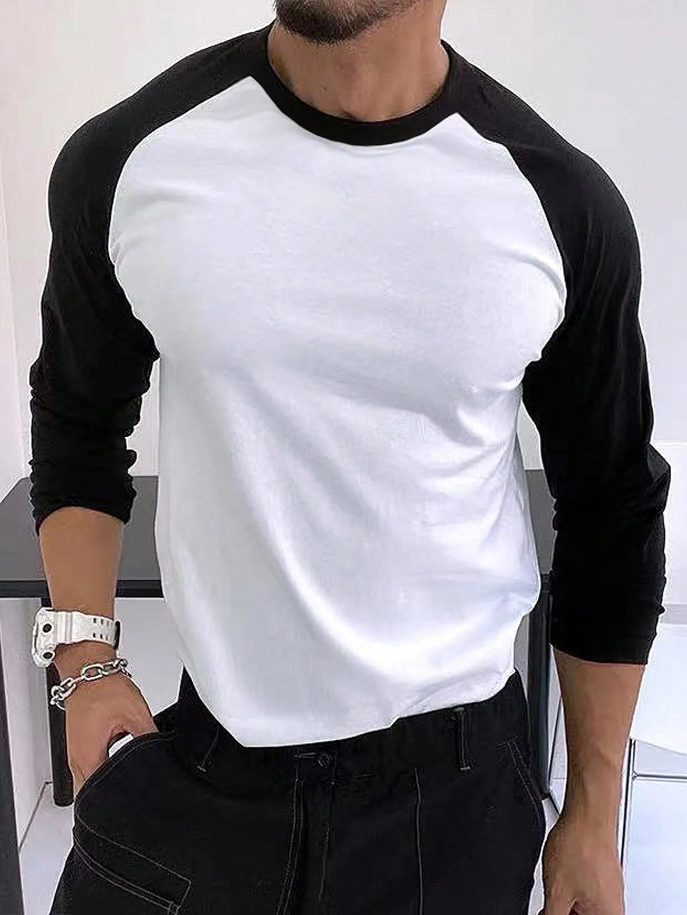 Men's Color Block Raglan Long Sleeve T-Shirt – Casual Fall Wear