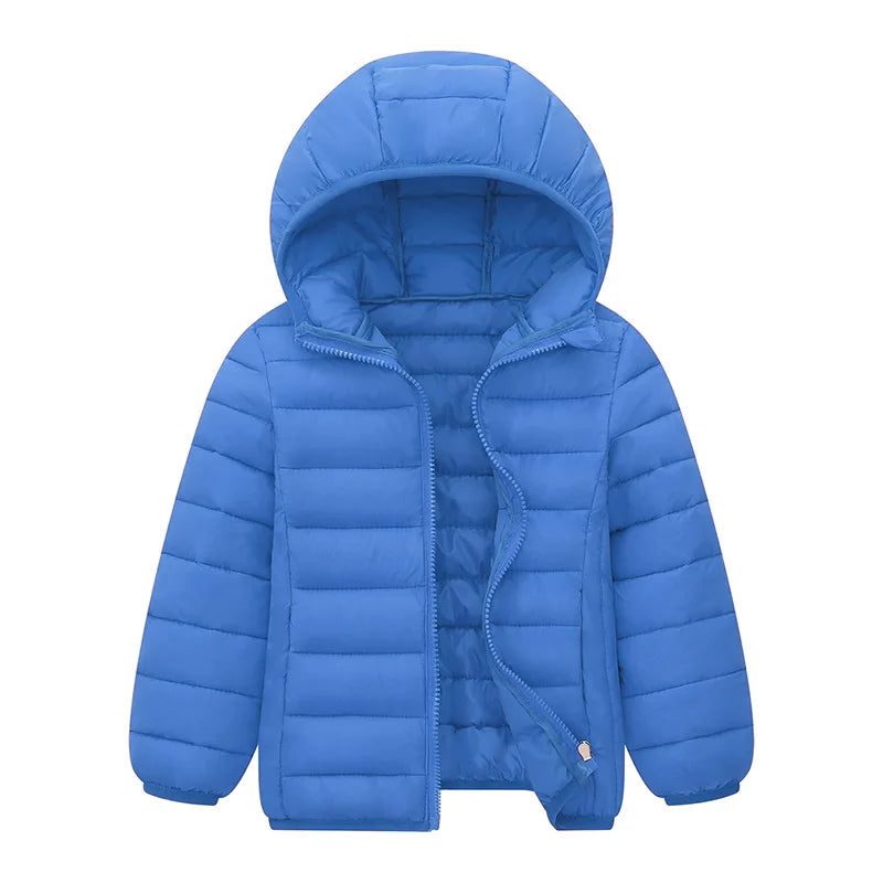 Kids Hooded Down Coat – Solid Warm Zipper Outerwear Ages 3–14