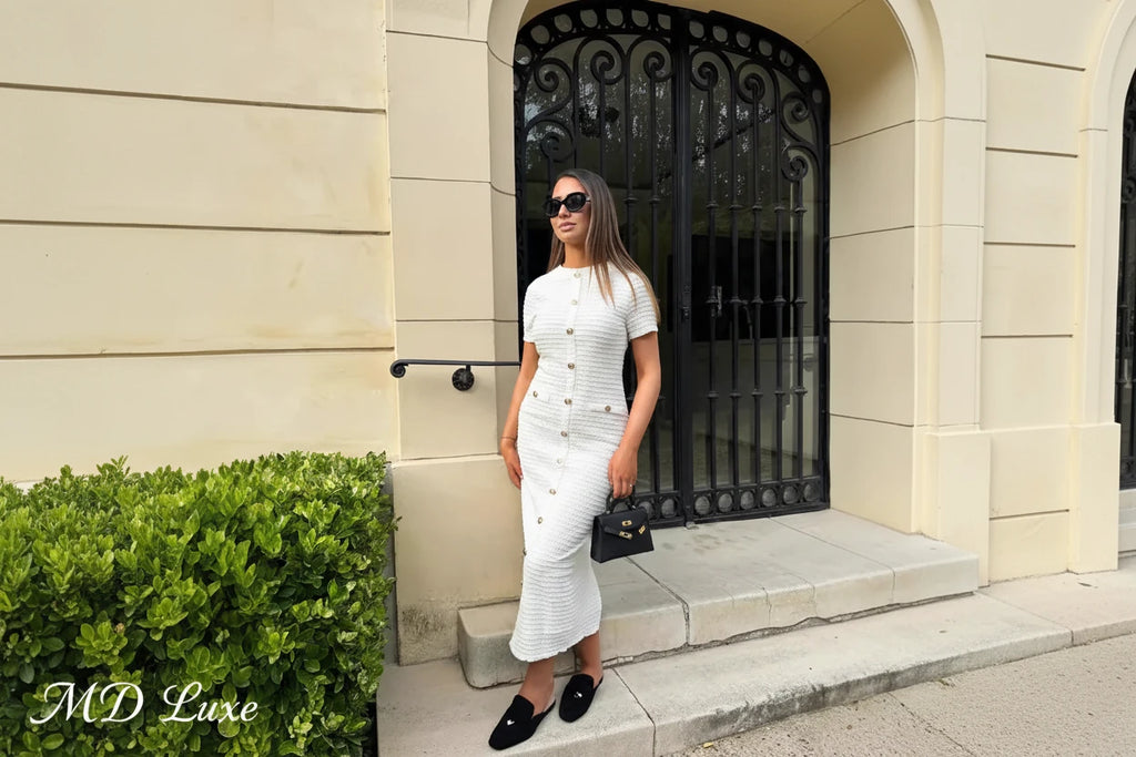 Elegant Button Knit Maxi Dress