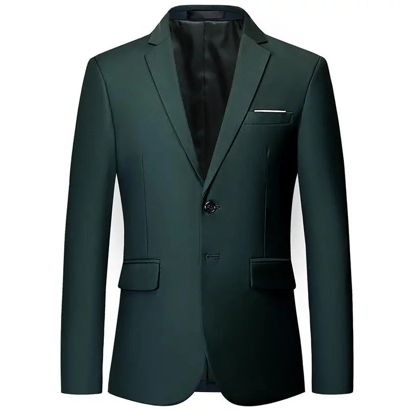 Men's White Formal Two-Button Suit Jacket – Korean Long Sleeve Office Wedding Blazer