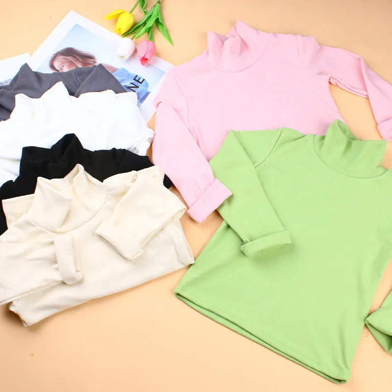 Autumn Winter Children's Soft Long Sleeve Basic Shirts Baby Kids Clothes New Girls Top Tees Boys Turtleneck T-shirt