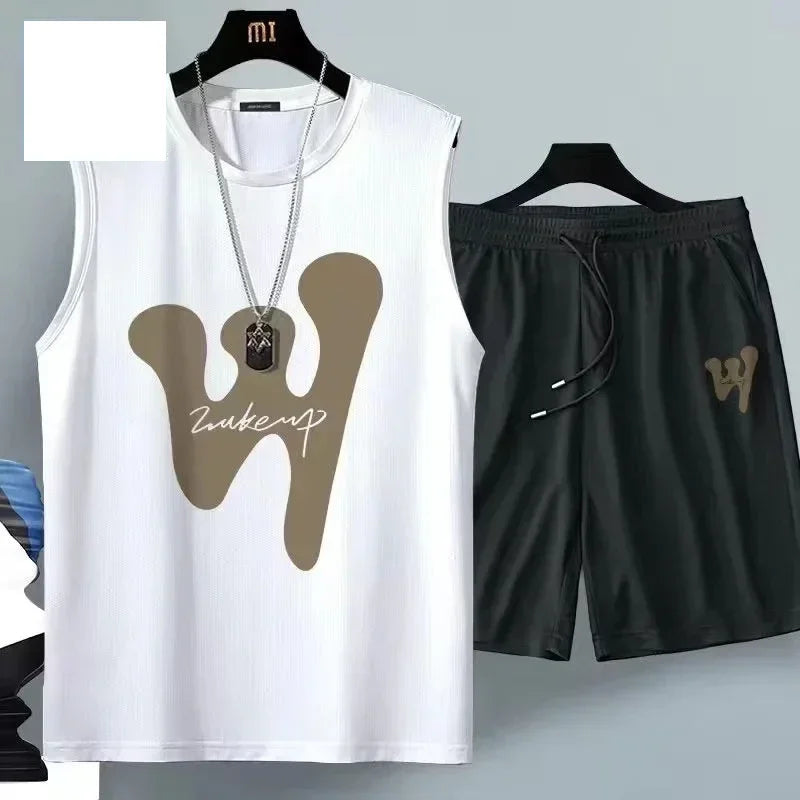 2024 Summer Men Clothing Harajuku Breathable fashion Sportswear Basketball suit casual short-sleeved T-shirt + shorts 2-piece