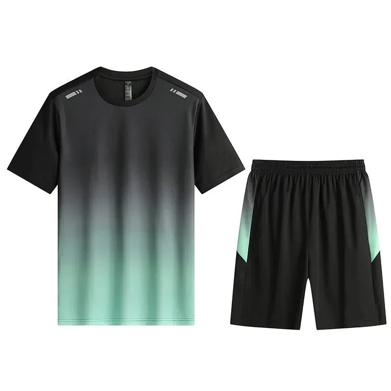 Men's sports and leisure short sleeved shorts set, men's leisure sports running fitness T-shirt shorts for teenagers