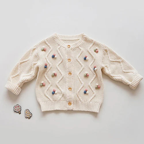 Kids Cartoon Print Knit Cardigan Coat – Casual Long Sleeve Sweater Jacket