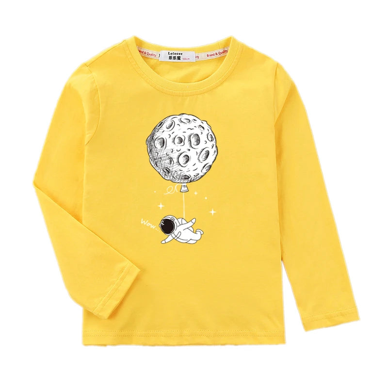 Boys Astronaut Print Long Sleeve T-Shirt – Fun Space Cotton Kids Top