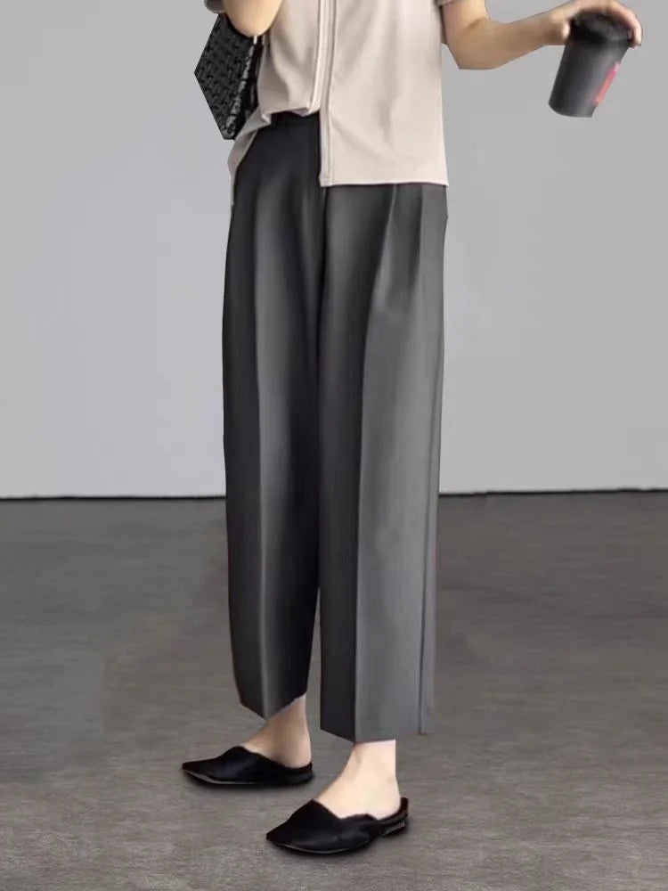 Women's High Waist Harem Pants with Pockets – Elegant Office Ankle Length Trousers