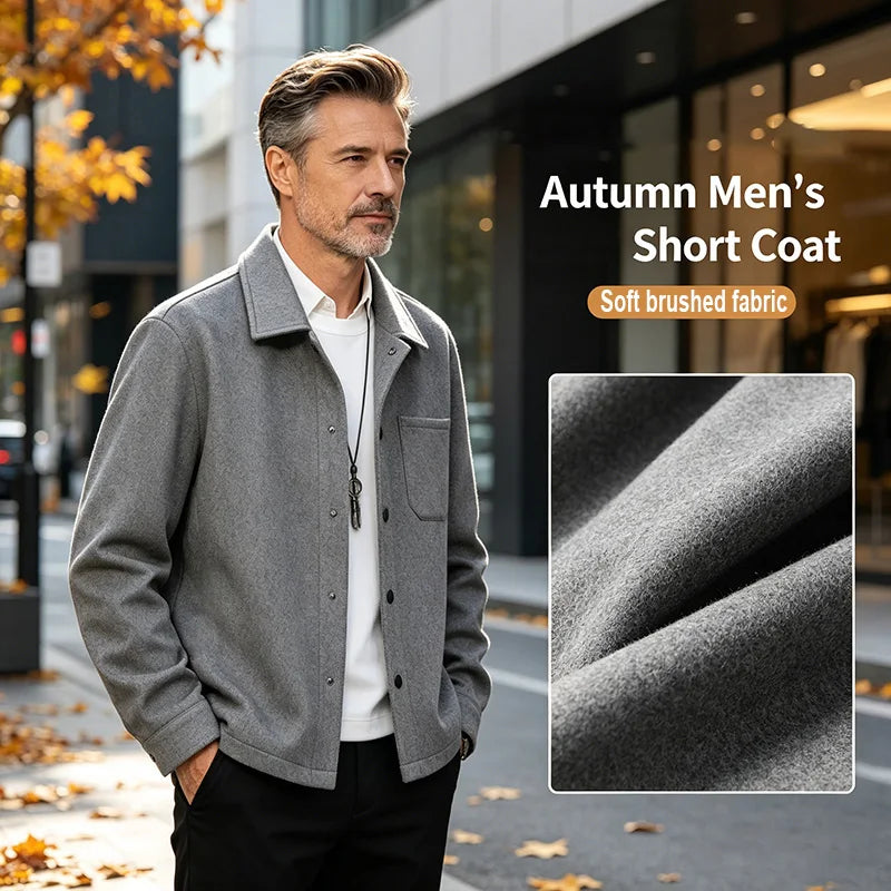Men's Polyester Brushed Lapel Zipper Jacket – Business Casual Office Coat