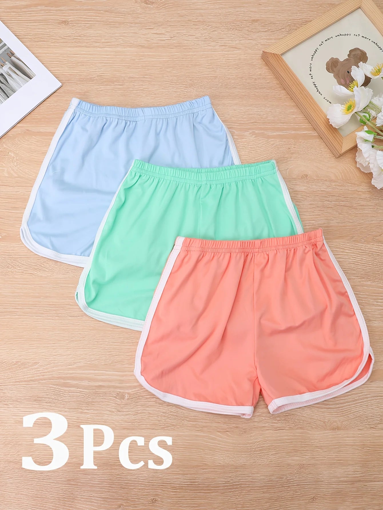 3 Pcs Children's Summer Solid Color Basic Sport Shorts,Soft Comfortable Beach Short Pants Suitable for Girls Aged 2-10 Years Old