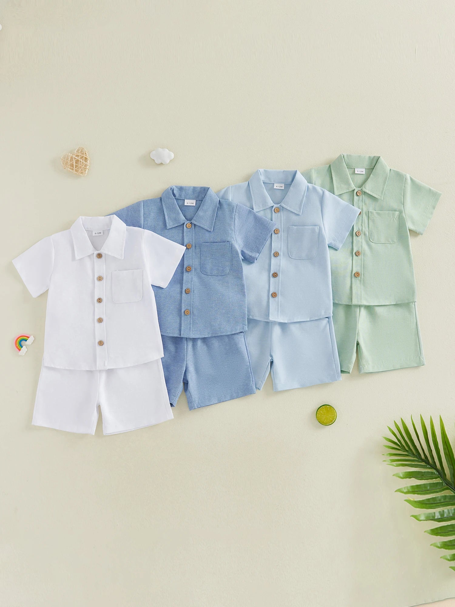Boys Button Up Shirt & Solid Shorts Set – Stylish Summer 2-Piece Outfit