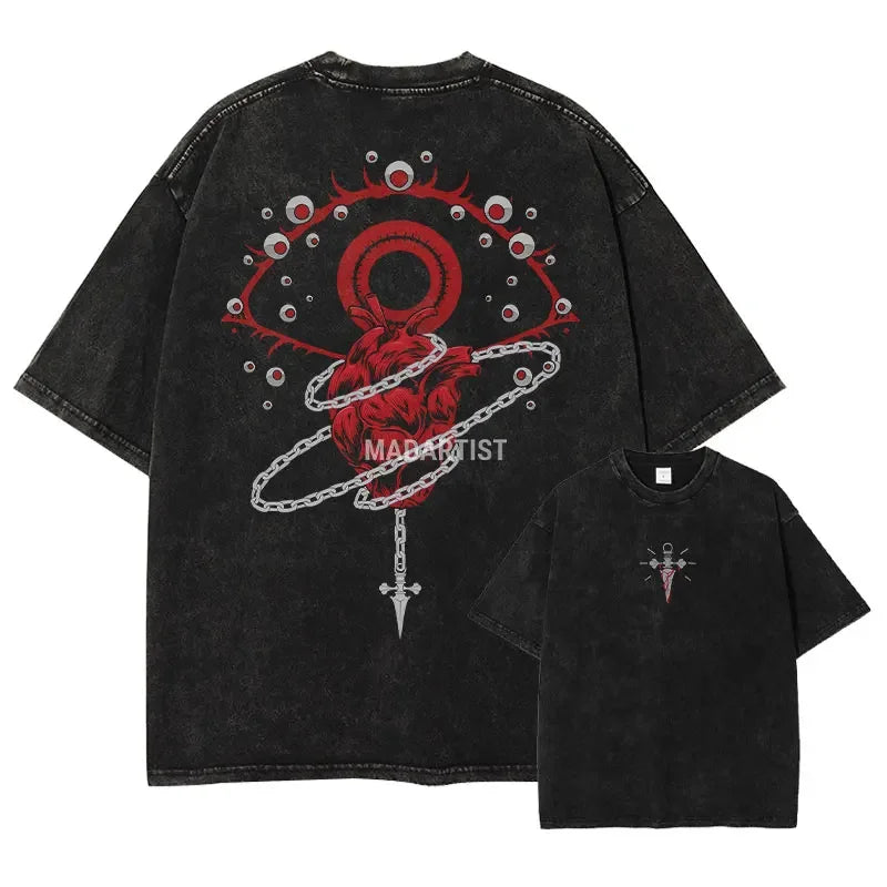 Kurapika T-shirts Vintage Washed Anime Hunter T Shirt Oversize Manga Killua Zoldyck Gon Hisoka Chrollo Tops Tees Men 100% Cotton