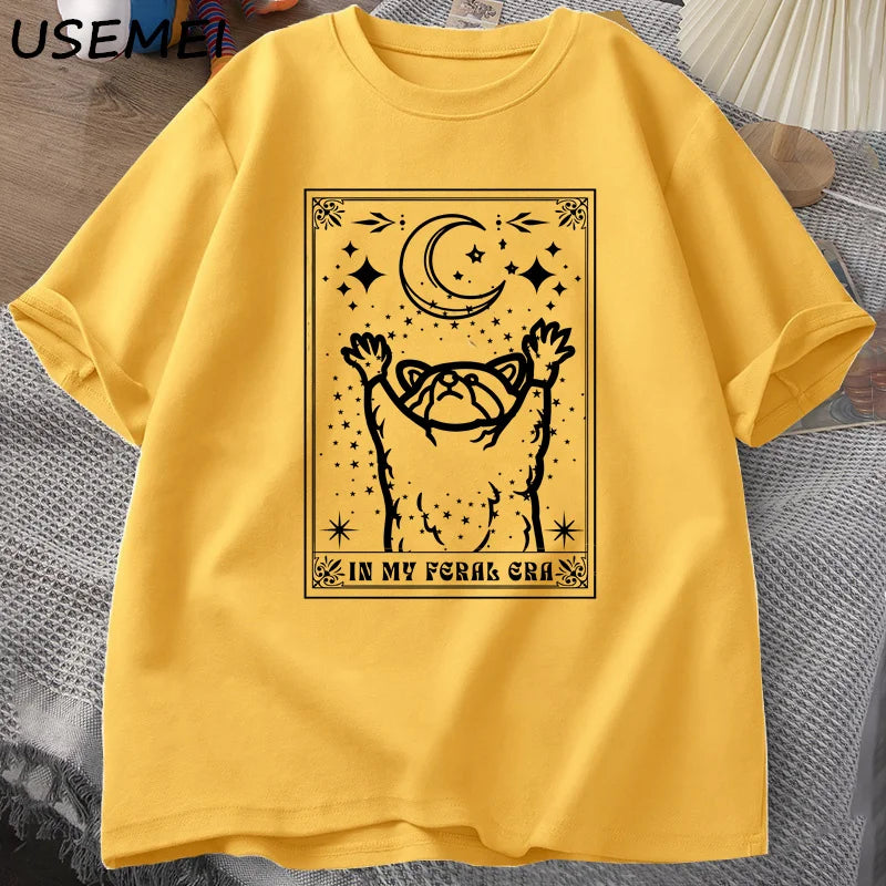 Raccoon T Shirt Mystical Racoon Tshirt Tarot Card Print T-shirt Summer Cotton Short Sleeve Tee Shirt Men Clothes