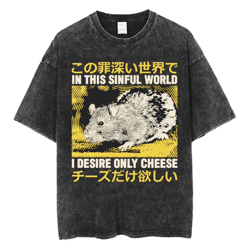 Men's Japanese Frog Retro Washed Oversized T-Shirt – Funny Graphic Streetwear Tee
