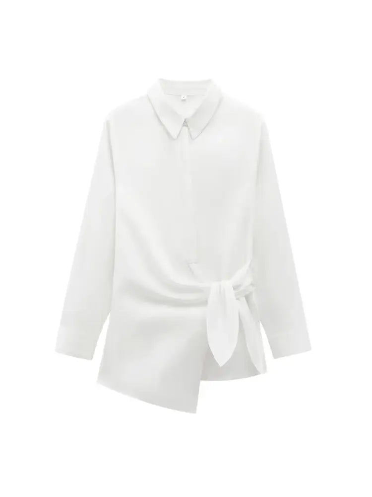 Women's Chic Long Sleeve Button-Up Blouse Fashion Bow Tied Shirt Stylish Female Top