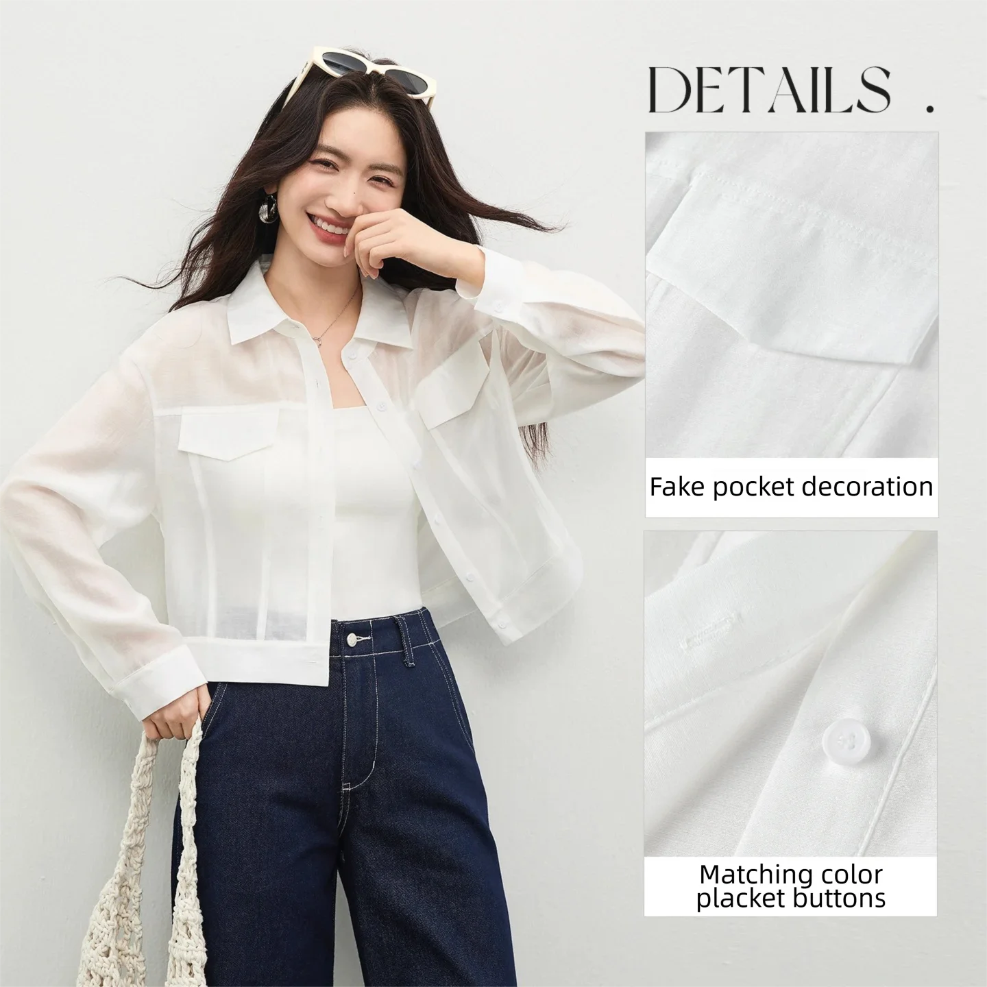 SENTUBILA Lyocell Shirt Women Sun Protection See-Through Tops 2026 Spring Summer Short Shirt Jacket Woman Shackets Q61WF6012