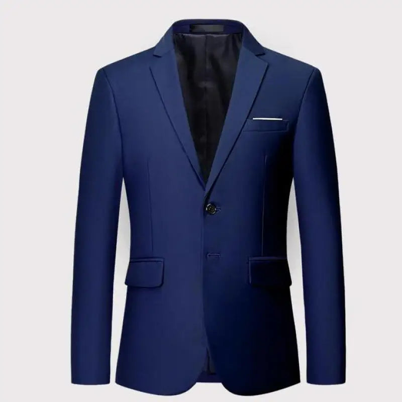 Men's White Formal Two-Button Suit Jacket – Korean Long Sleeve Office Wedding Blazer