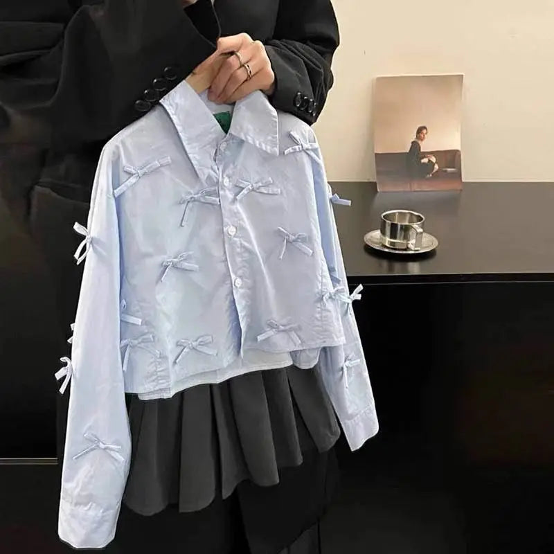 Girls Korean Sweet Bow Shirt – Loose Casual Spring Blouse