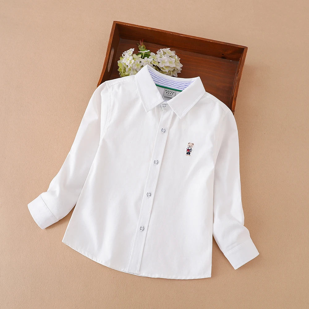 Boys School Uniform Long Sleeve Shirt – Turn-Down Collar Cotton Top