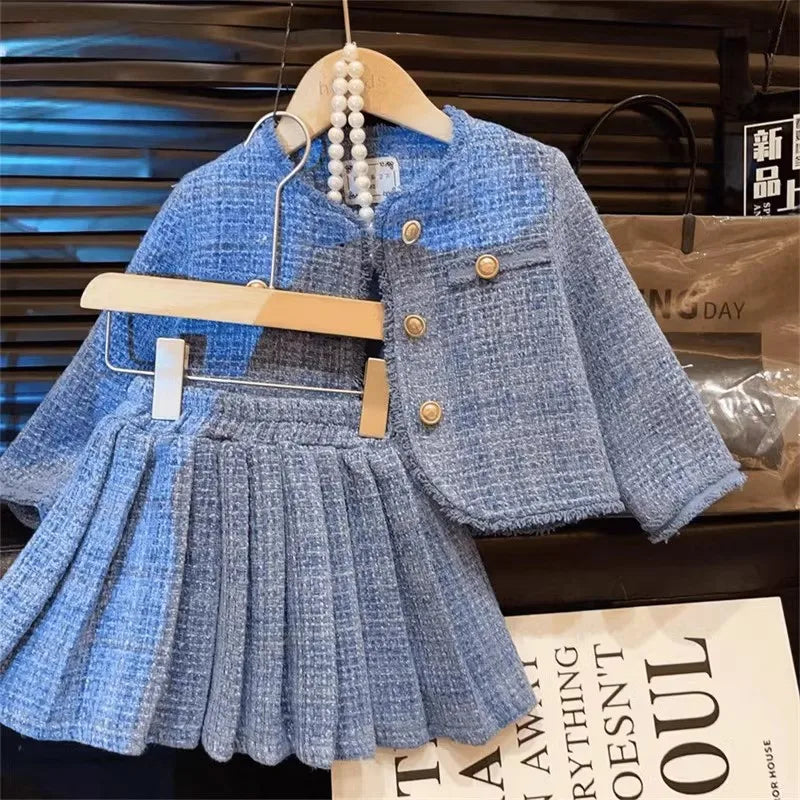 Children's Clothing Sets Plaid Cardigan + Pleated Skirt 2pcs Sets Kids Clothes Girls Skirt Sets Toddler Girl Clothes