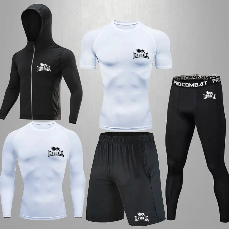 Men Clothing Sportswear Gym Fitness Compression Suits Running Set Sport Outdoor Jogging Quick Dry Tight 5-Piece Set Rashguard