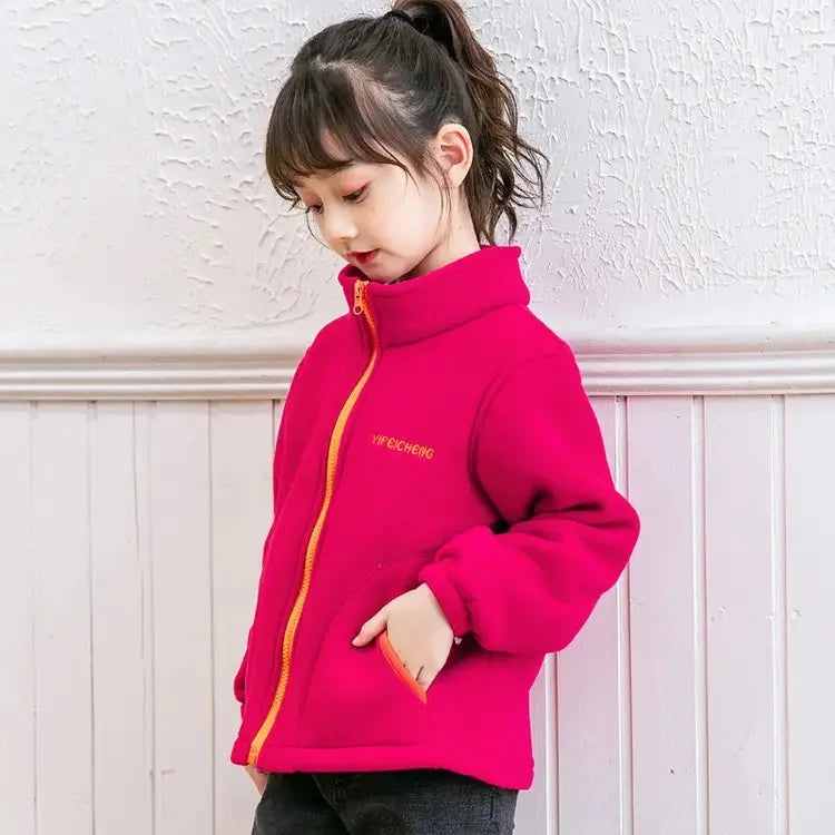 Kids Hooded Double Fleece Zip Jacket – Windproof Warm Coat Ages 2–14