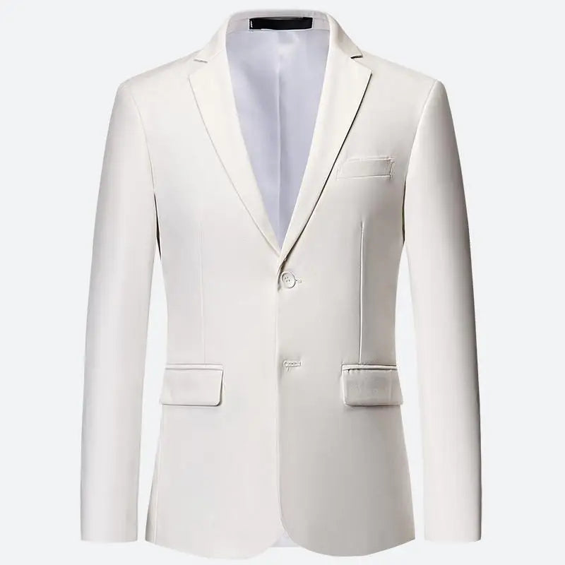 Men's White Formal Two-Button Suit Jacket – Korean Long Sleeve Office Wedding Blazer
