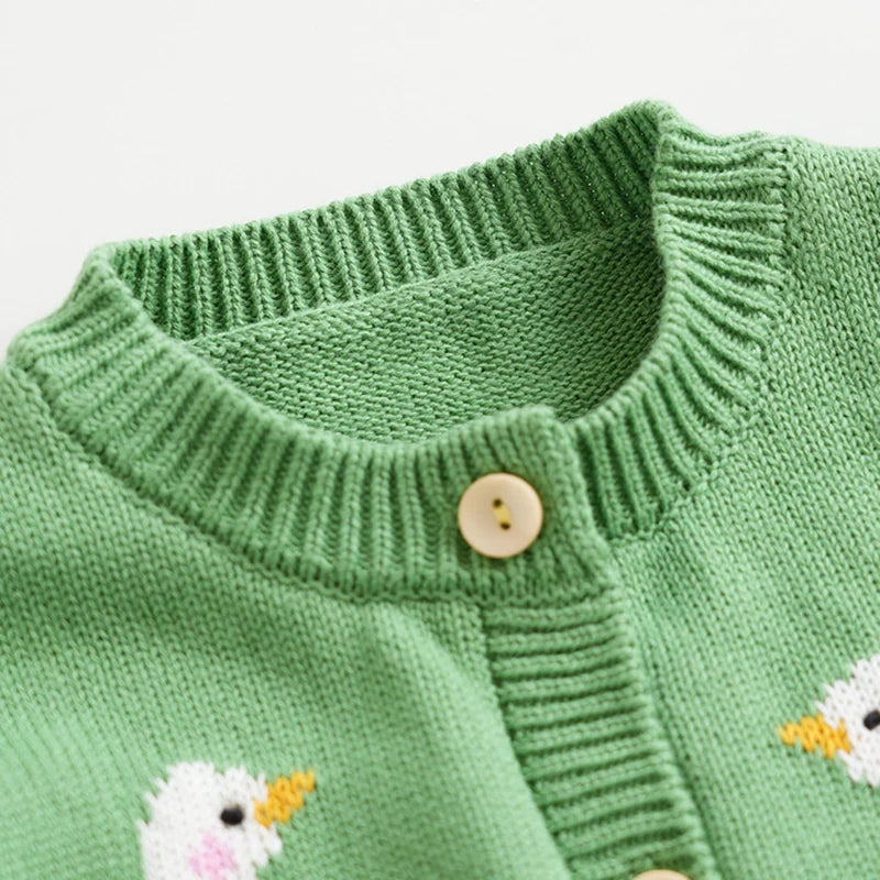 Kids Cartoon Print Knit Cardigan Coat – Casual Long Sleeve Sweater Jacket