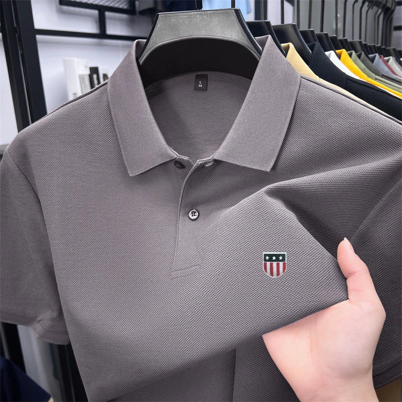 Men's Luxury Cotton Polo Shirt – Short Sleeve Print Business Casual Top