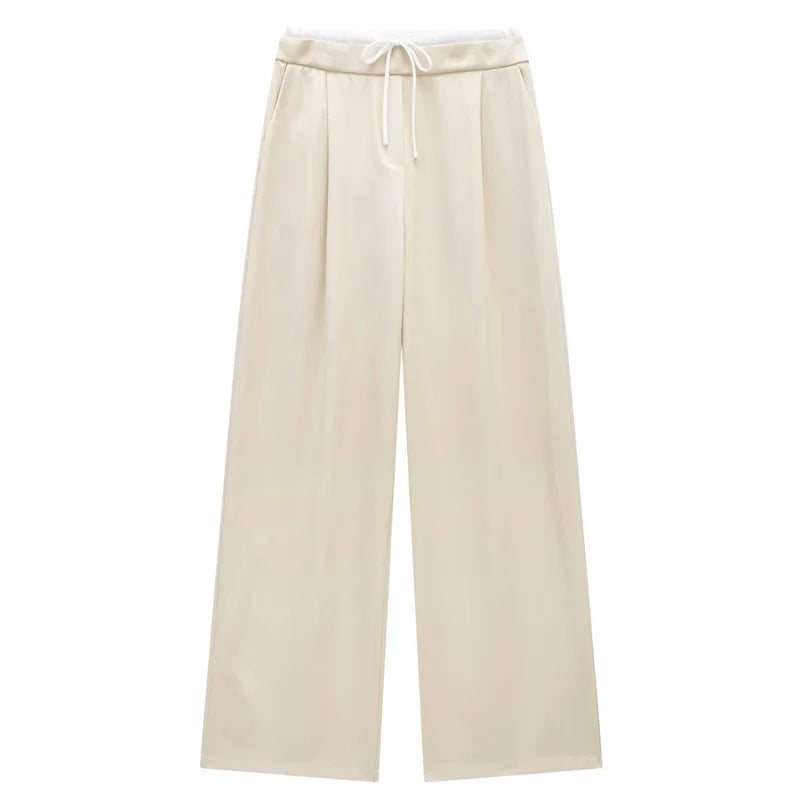 Women's Pleated Baggy Lace-Up Office Pants – Fluid Casual Trousers