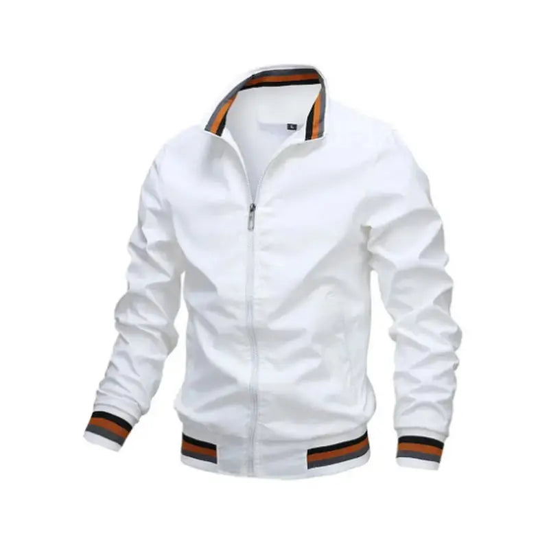 Men's White Waterproof Bomber Jacket – Casual Outdoor Sports Coat