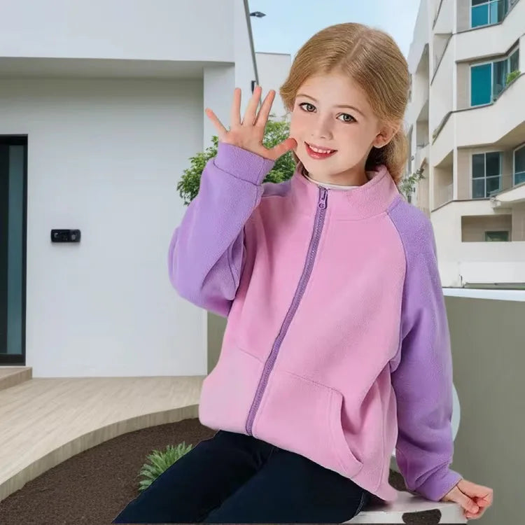 Kids Hooded Double Fleece Zip Jacket – Windproof Warm Coat Ages 2–14
