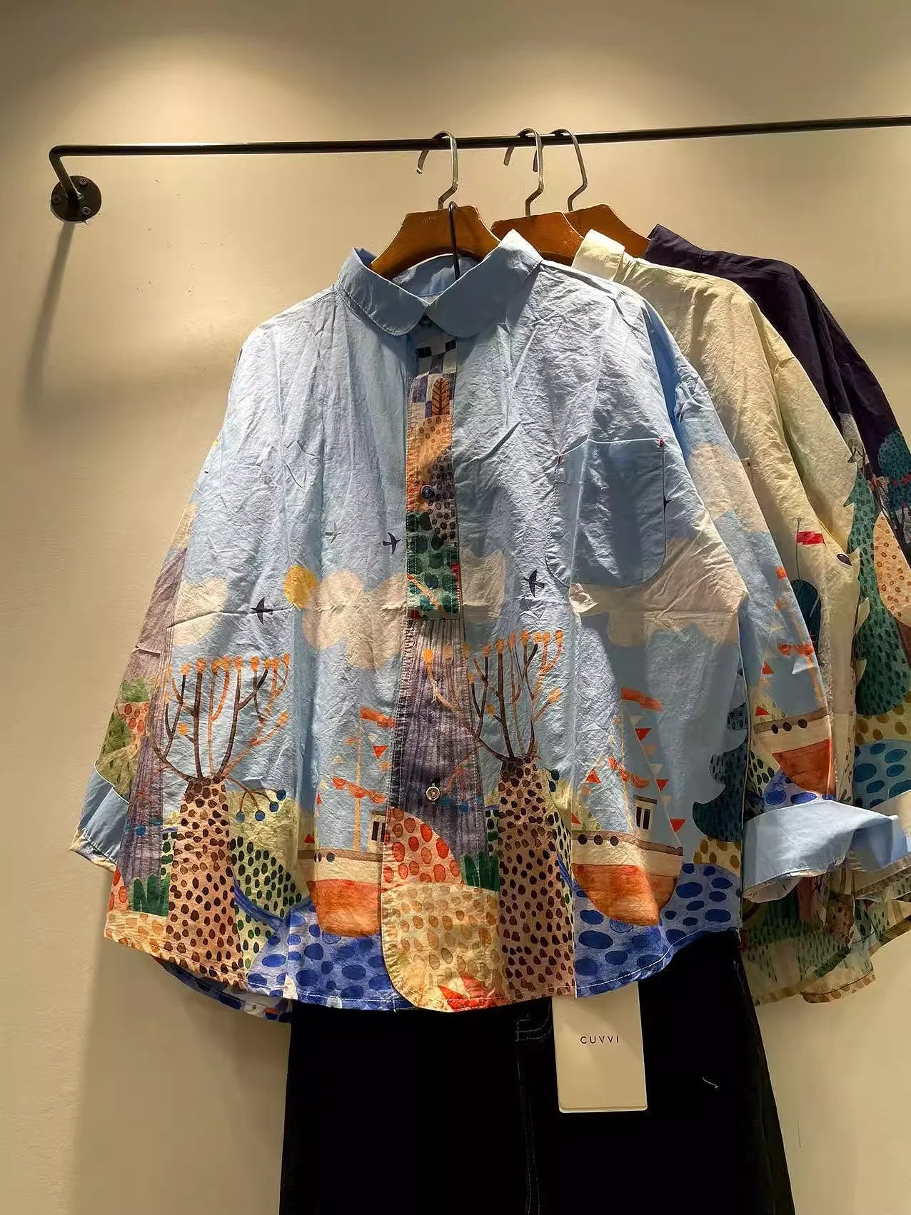 Women's Oversized Cotton Cartoon Print Long Sleeve Shirt – Japanese Fashion Blouse