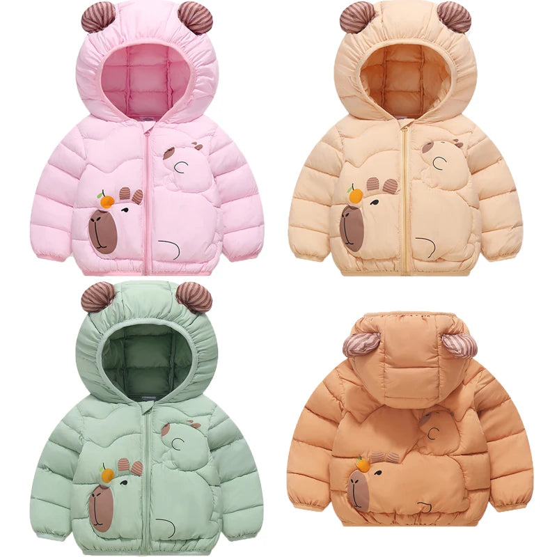 Kids Cartoon Print Thick Hooded Down Cotton Coat – Warm Winter Outerwear Ages 2–6