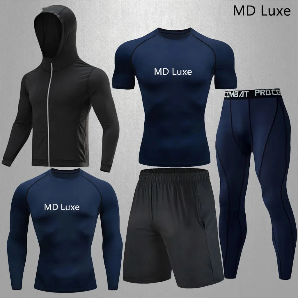 Men Clothing Sportswear Gym Fitness Compression Suits Running Set Sport Outdoor Jogging Quick Dry Tight 5-Piece Set Rashguard