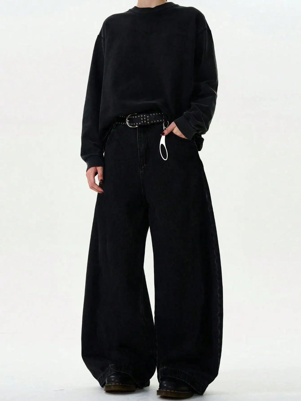 Men's American Baggy Wide Leg Curved Denim Jeans – Loose Solid Color Trendy Trousers