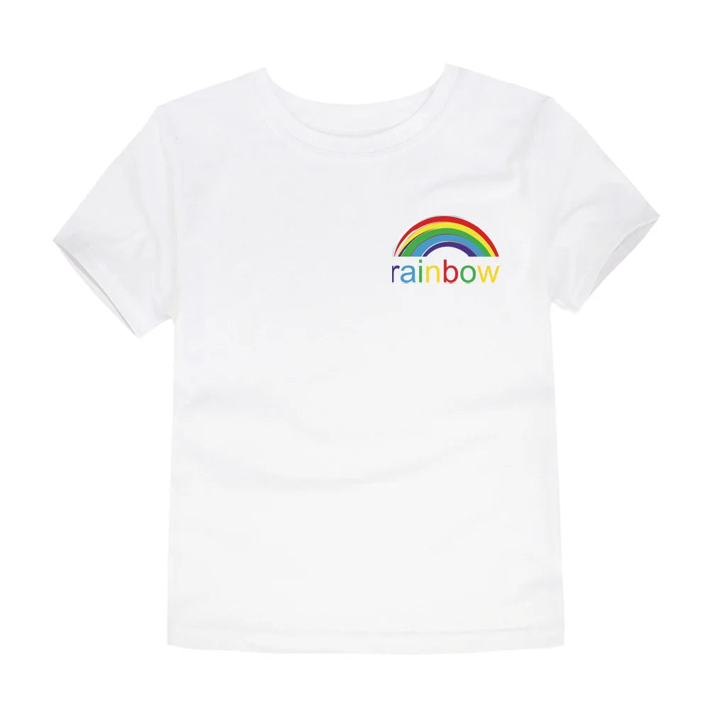 Girls Rainbow Cartoon Cotton T-Shirt – Colorful Summer Tee Ages 2–14