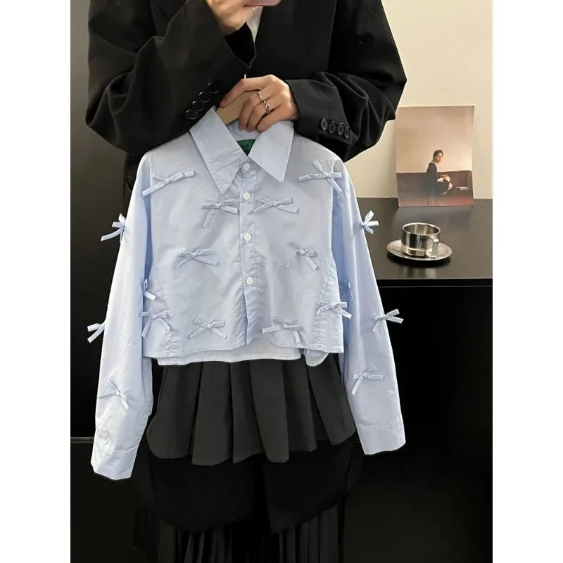 Girls Korean Sweet Bow Shirt – Loose Casual Spring Blouse