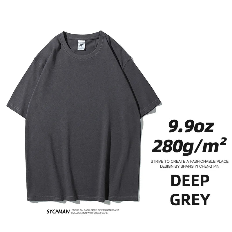 Sypcman Men's Oversized T-Shirt 9.9oz 280 Grams Heavy High Quality Short Sleeve Cotton Tee Solid Color Unisex Streetwear