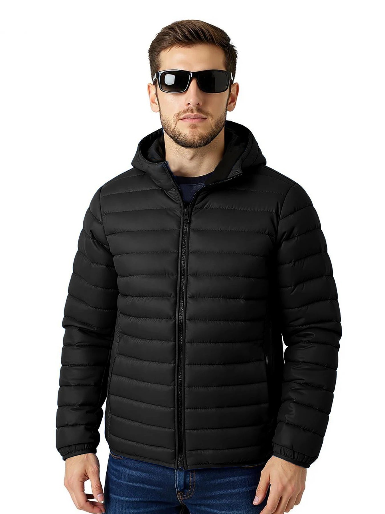Men's Hooded Solid Cotton Windproof Warm Jacket – Casual Outdoor Winter Coat