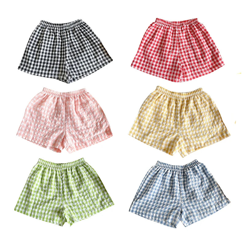 Stylish Korean 2025 New Toddler Plaid Baby Girls' Summer Shorts Breathable Comfortable Cool Boys Summer Beach Shorts