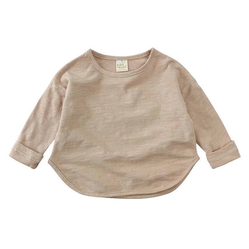 Kids Solid O-Neck Long Sleeve T-Shirt – Soft Cotton Casual Base Top