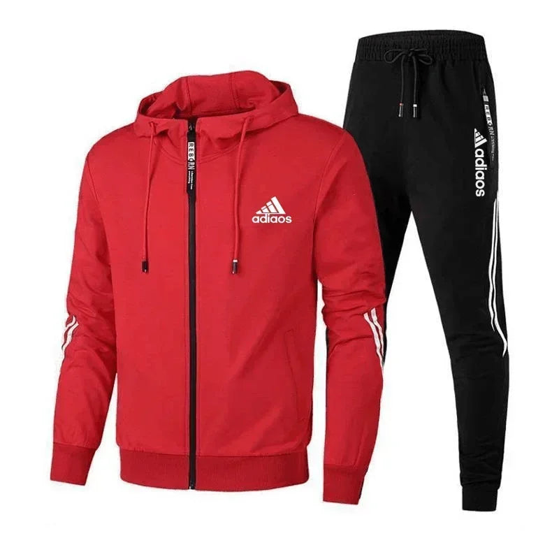 2025 Men's Casual sportswear set, hooded sweatshirt + pants, two zipper jackets, outdoor running, Harajuku style, high quality