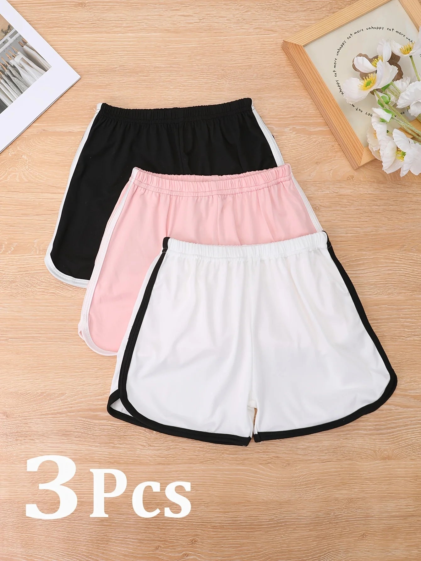 3 Pcs Children's Summer Solid Color Basic Sport Shorts,Soft Comfortable Beach Short Pants Suitable for Girls Aged 2-10 Years Old