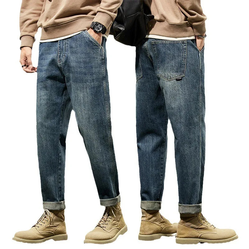 Men's Loose Harem Straight Cargo Denim Jeans – Retro Harajuku Fashion Trousers