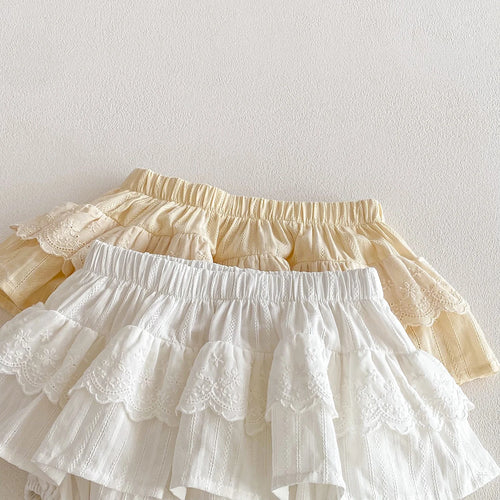 Baby Girls Ruffles Lace Skirt Shorts Kids Embroidery Pettiskirt Toddler Tutu Skirt Infant Bloomers Cake Layeres PP Shorts 0-3t