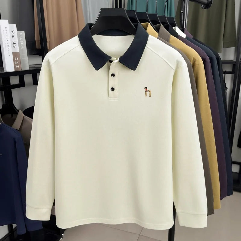 Luxury trend long sleeve men's polo shirt brand high-end cartoon dog embroidery autumn new unique color blocked lapel T-shirt