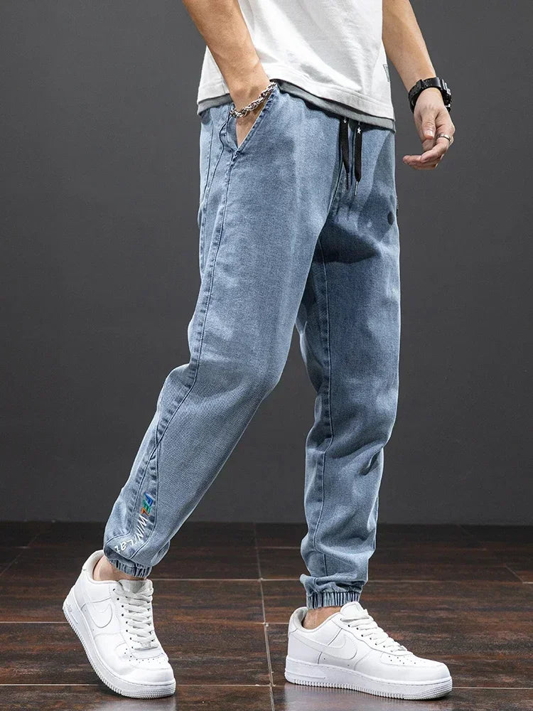 Men's Tapered Harem Denim Jogger Jeans – Casual Baggy Streetwear Trousers Plus Size