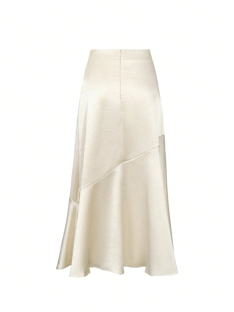 2025 New Women's Premium Design Elegant Satin A-line Half Skirt Pure Colour Belt Halter Skirt Dinner Party Dating