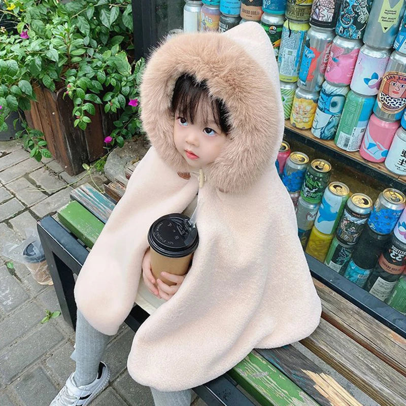 Baby Girl Faux Fur Hooded Princess Cape – Warm Winter Cloak Ages 1–7