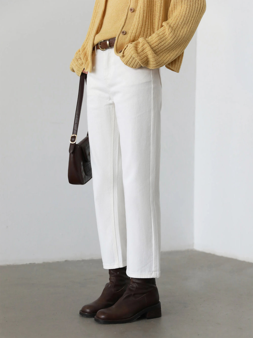 Women's White Slim High Waist Straight Leg Pants – Cotton Casual Trousers